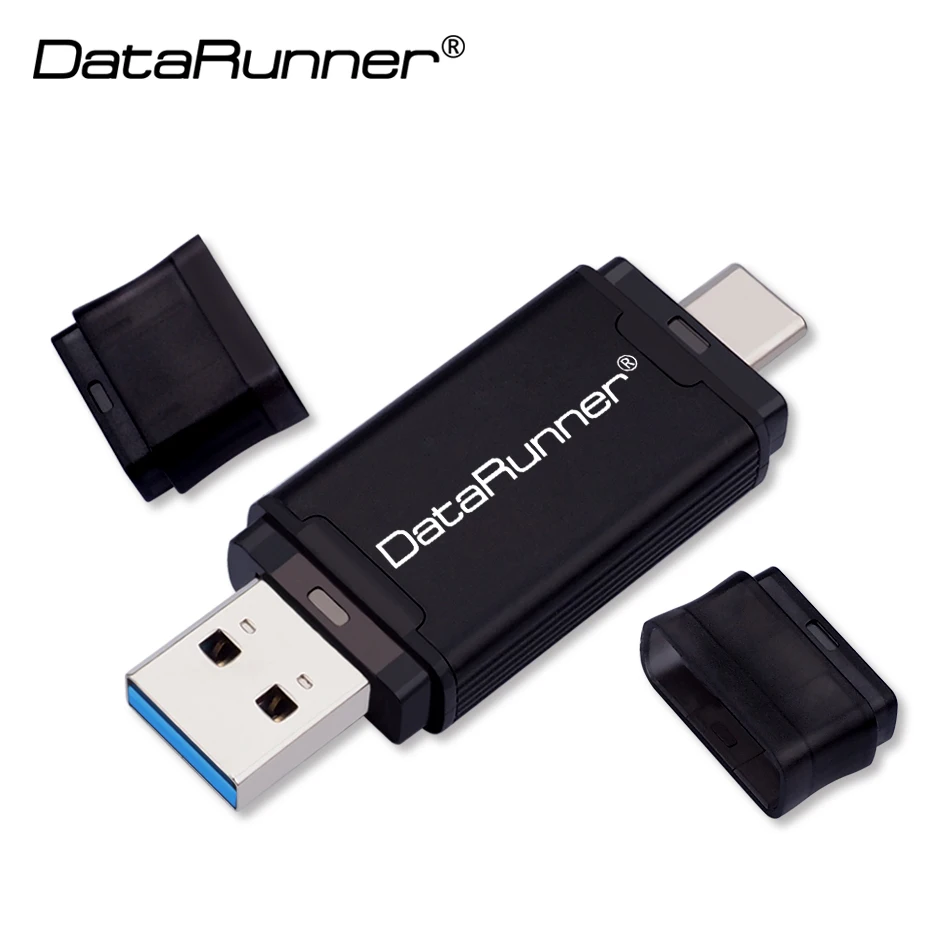 Черный DataRunner флеш-накопитель USB TYPE C и usb-накопитель 3,0, флеш-накопитель 256 ГБ, 128 ГБ, 64 ГБ, 32 ГБ, карта памяти 2 в 1, высокоскоростные флеш-накопители - Цвет: Черный