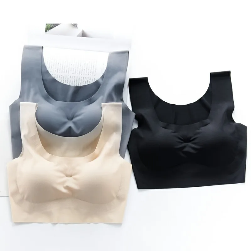 

2019 wire free solid color shockproof seamless one-piece underwear women gather large size bra thin section 2 pcs set 5205