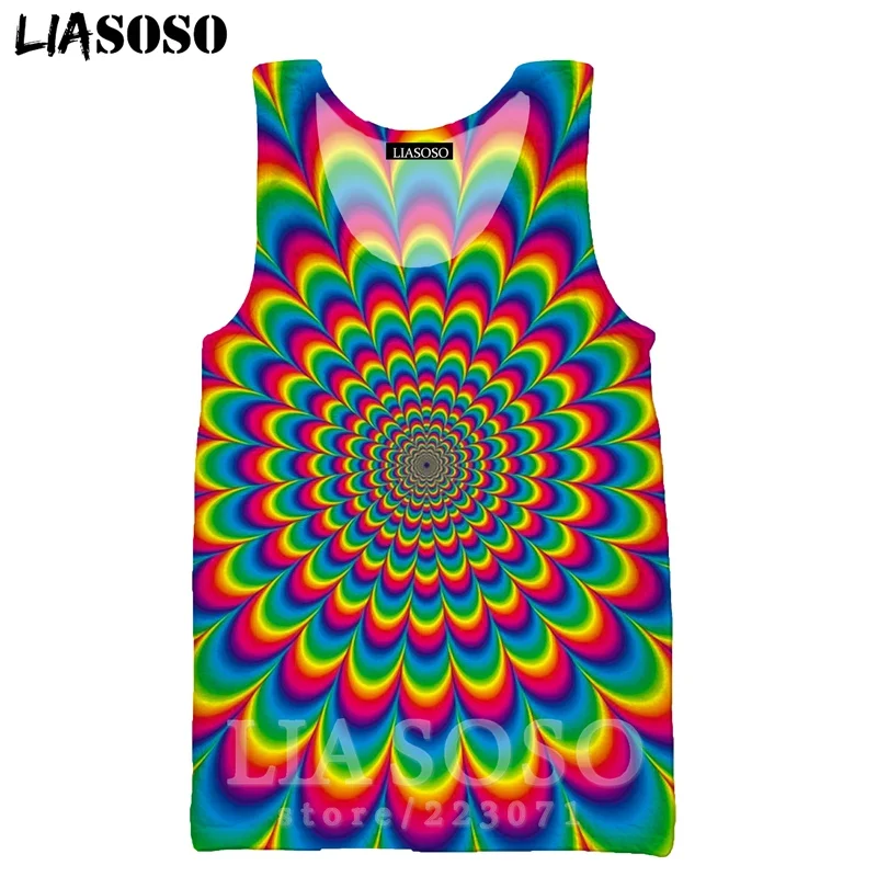 Psychedelic головокружение жилет LIASOSO для мужчин женщин Аниме Толстовка 3D принт Забавный О образным вырезом майка без рукавов хип хоп пуловер A328-8