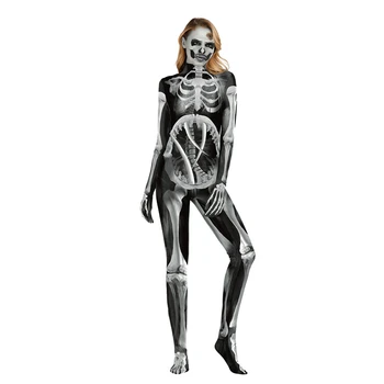 

Digital Print Footed Skeleton Day of the Dead Costume for Women Cute Female Bone Skeleton Halloween Costume Plus Size