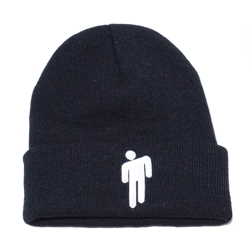 Вышивка Billie Eilish Beanie шляпа для женщин и мужчин вязаное, тёплое, зимнее шапки для мужчин и женщин Твердые хип-хоп повседневные с манжетами широкий берет-Боб - Цвет: Черный