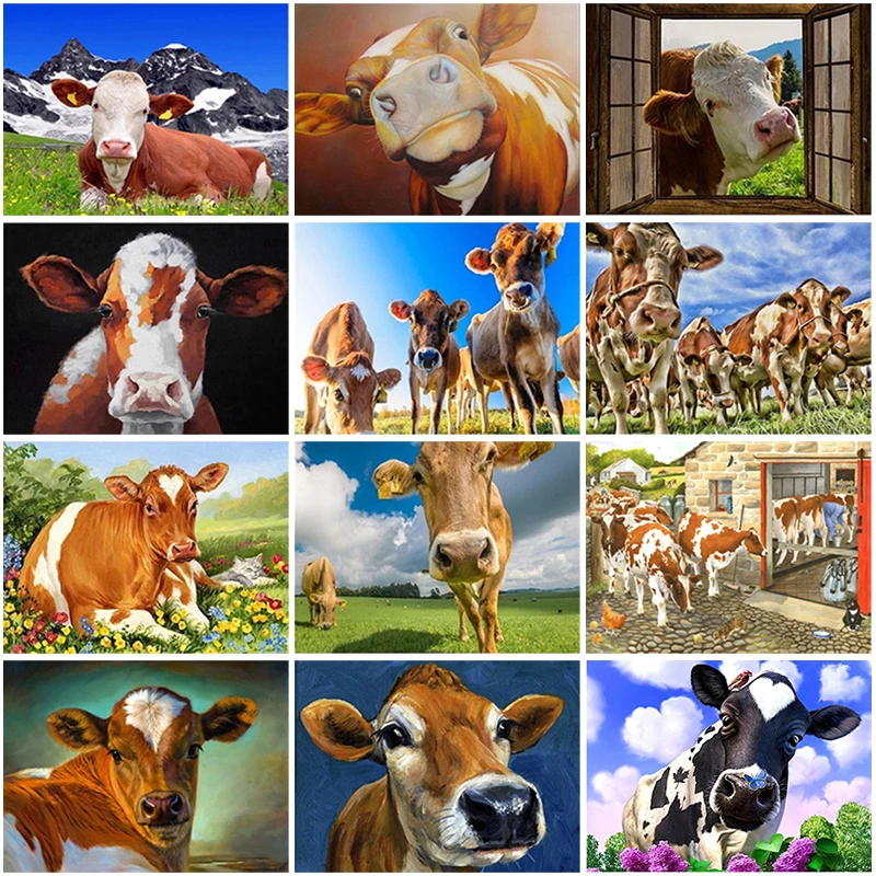 

DIY 5D Diamond Painting Cow Diamond Embroidery Full Round Drill Pasture Animal Cross Stitch Mosaic Manual Art Gift Home Decor