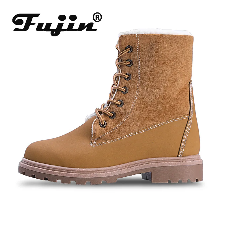 Женские зимние ботинки Fujin теплые замшевые до середины икры на плоской подошве с