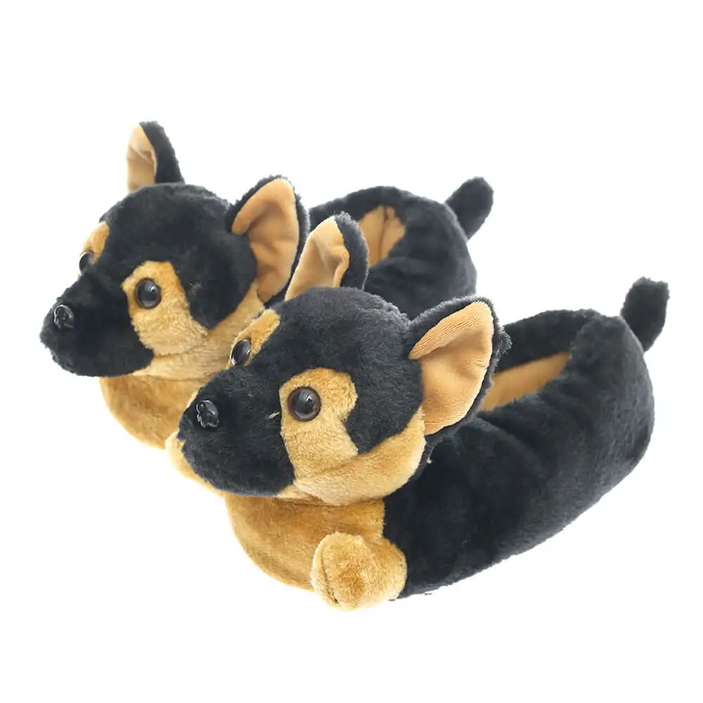 

Millffy Classic German Shepherd Slippers - Plush Dog Animal Slippers Black and Tan Costume Footwear