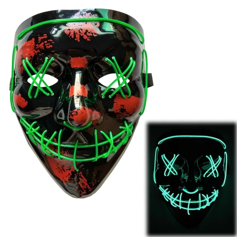 Светодиодный маска для Хэллоуина, маски для чистки, тушь для ресниц, костюм, DJ, вечерние светящиеся маски, светящиеся в темноте, 10 цветов для выбора - Цвет: Green
