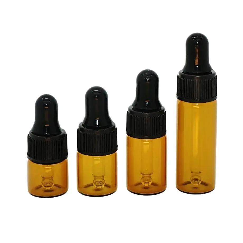 

100pcs/lot 1ml 2ml 3ml 5ml Mini Cute Amber Small Glass Dropper Bottles Jars Essential Oil Perfume tiny portable bottles Vials