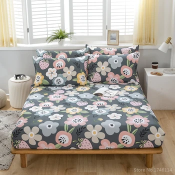 

100% Cotton Flower Strawberry Reactive Printing Fitted Sheet Mattress Cover with Elastic Band Bed Sheet Twin Full Queen Size