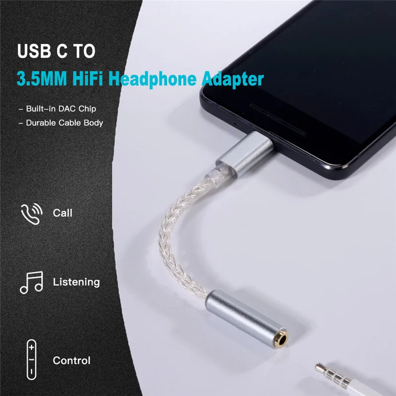 CharmTek HIFI DAC Earphone Amplifier USB Type-C to 3.5mm Audio Adapter Build in Conexant CX31993 Codec