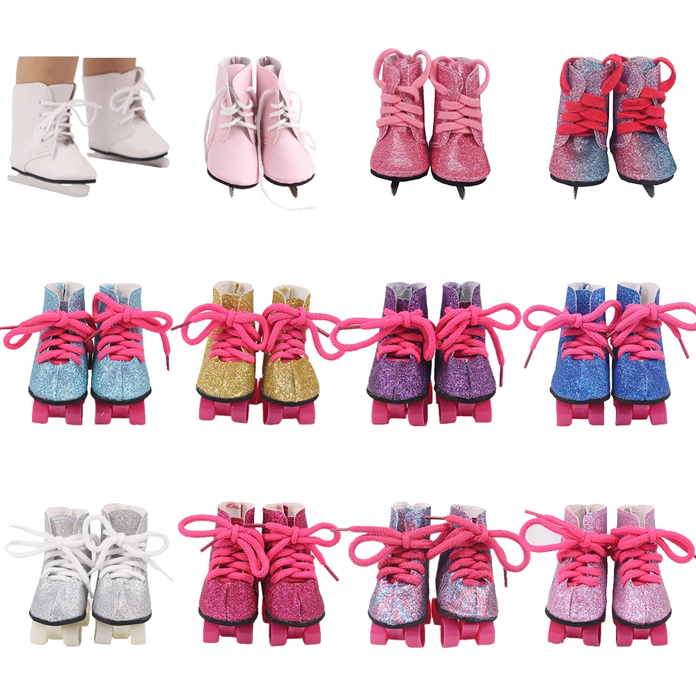 7cm Reborn Doll Shoes Roller Shoes Fashion Skates Handmade Leather Shoes Fit 18 Inch American Doll Girl,43Cm New Baby Born Dolls