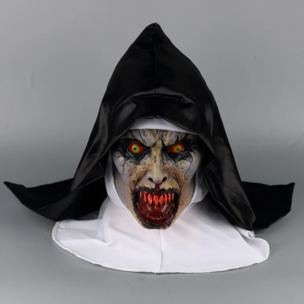 2018 The Nun Horror Mask Cosplay Valak Scary Latex Masks with Headscarf Veil Hood Full Face Helmet Horror Costume Halloween Prop (6)