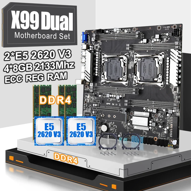 JINGSHA X99 двойной набор материнских плат с 2 шт. Ксеон E5 2620V3 шестиядерный процессором