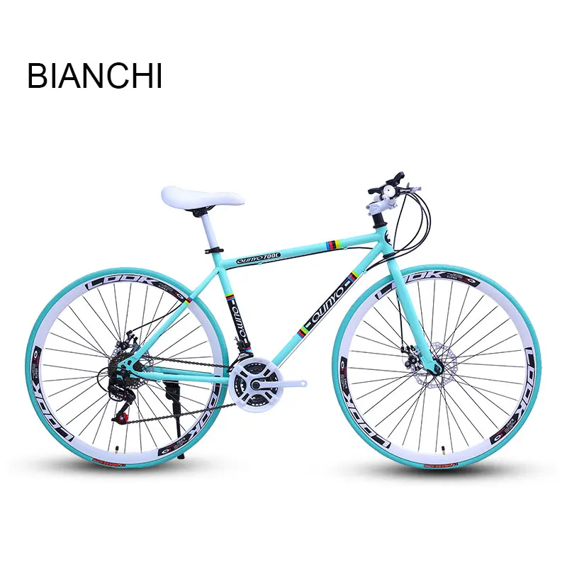 Cheap Fixed Gear Bicycle Men and Women Bicycle 27 Speed 40 Knife Adult Road Racing Double Disc Brakes Inflatable Solid Tire 15