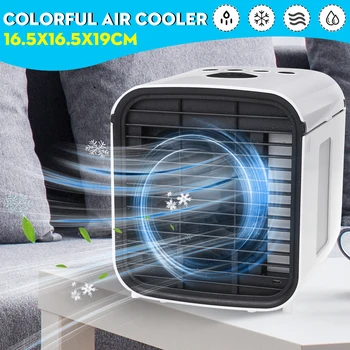 

USB Air Cooler LED Colorful Cooling Fan Air Conditioner Humidifier White Portable 3 Speed Adjustment for Home Office
