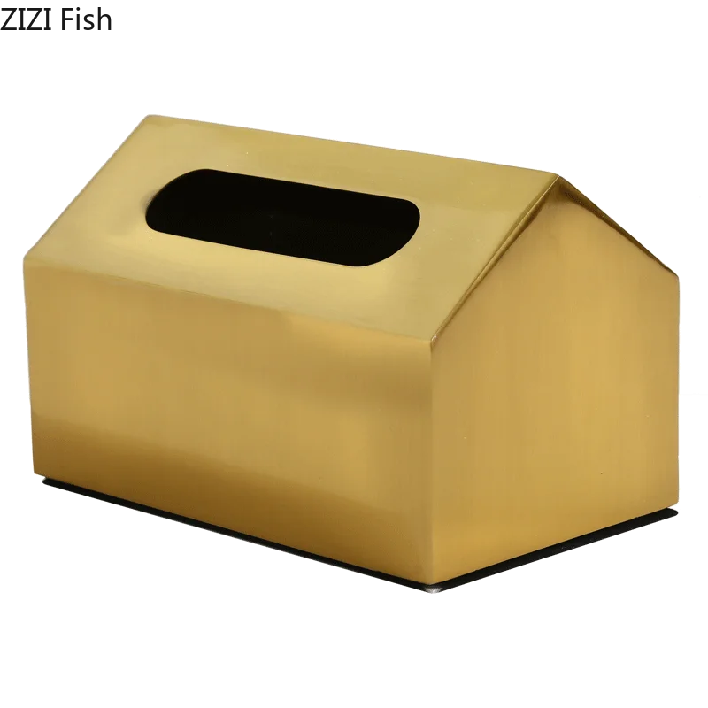 Metal Tissue Box Square Golden Rectangle House Geometry Desktop Storage Organization Modern Home Decoration Accessories 6