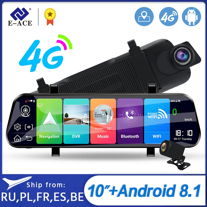 Дропшиппинг E ACE D13 Автомобильный видеорегистратор 4G Android ADAS 10 дюймов зеркало