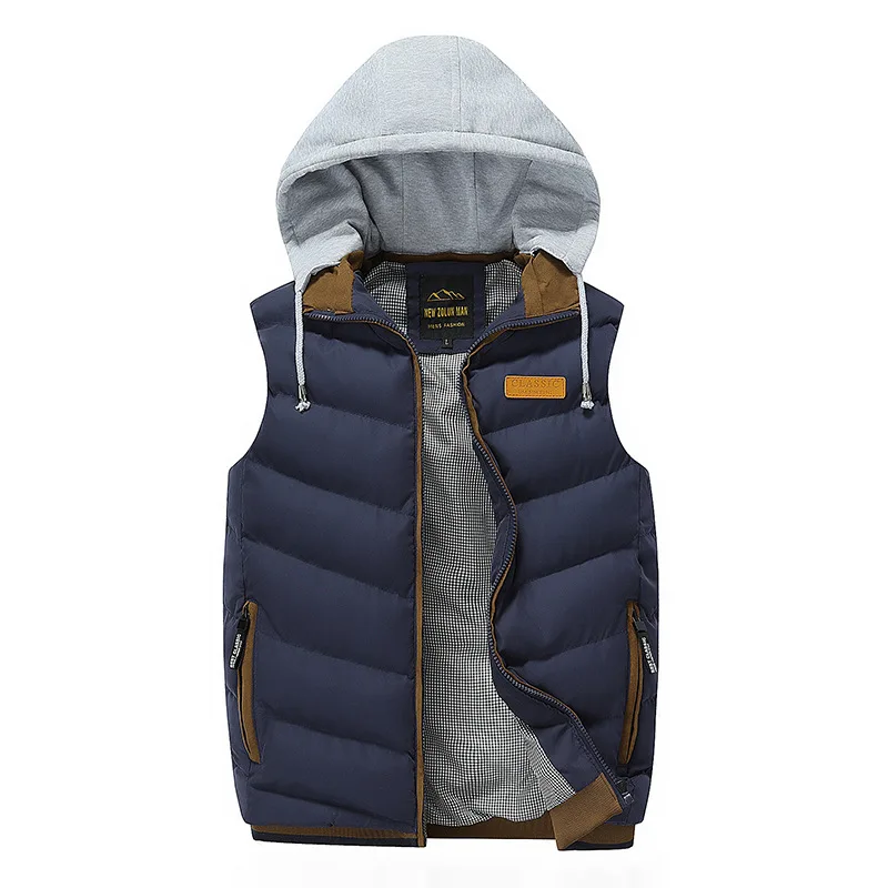 

Spring And Autumn Teenager Men down Feather Cotton Vest Detachable Hat Slim Fit Solid Color Men's Waistcoat Coat Youth Trend