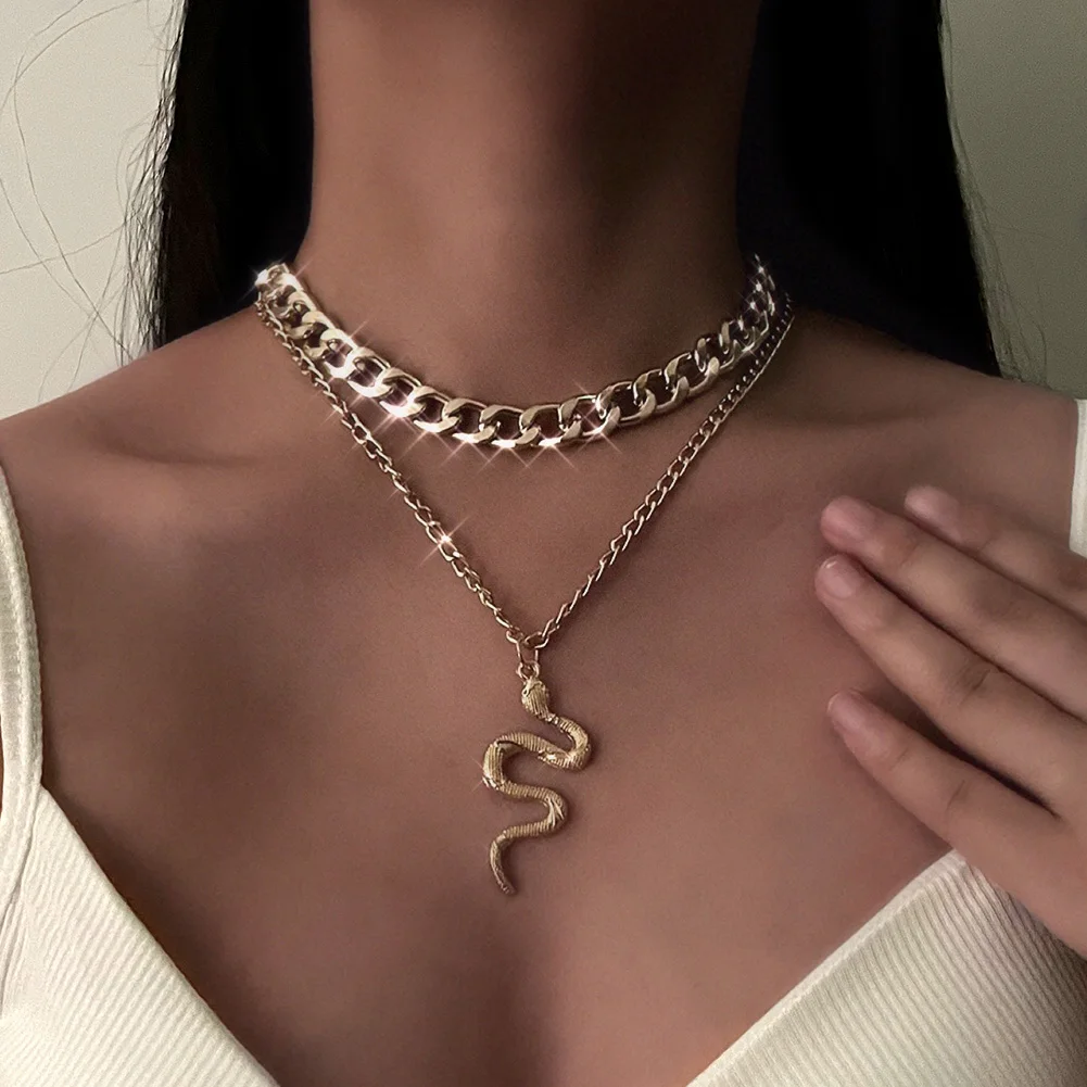 Gothic Multi Layer Golden Snake Pendant 