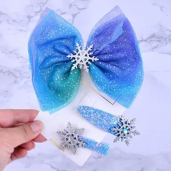 

Clearance!!!Snowflake Hair Accessories Christmas Princess Hair Clips for Baby Kids Hair Ties Girls Hairpins Blue Hair Scrunchies
