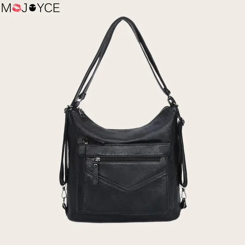 

Women Black Fashion Shoulder Messenger Bags bolsa feminina Zipper Shoulder Bags Women Washable Leather Multi-pocket Handbag