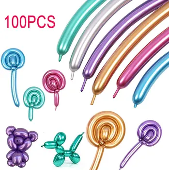 

100pcs Long Glossy Metal Twist Latex Balloons Thick Strip Metallic Colors Inflatable Air Balls Globos Birthday Party Decor Lot
