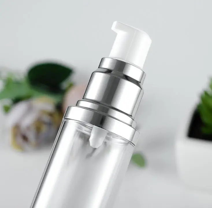 휴대용 에어리스 펌프 디스펜서 병 15ml 30ml 50ml 실버 골드 고급 리필 병, 여행용 로션 SN376