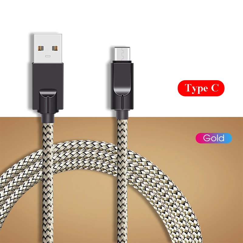 1 м кабель из цинкового сплава usb type C для кабеля USB C для смартфона мобильного телефона 2.5A Быстрая зарядка зарядный шнур прочный тип-C кабель - Цвет: Gold