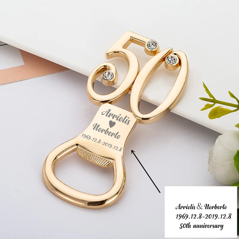 30 stücke Boxen Jahrestag Dekoration Geschenke Goldene 50 Jahr Flasche Opener für 50th Geburtstag Hochzeitstag Partei Liefert – Detail 17