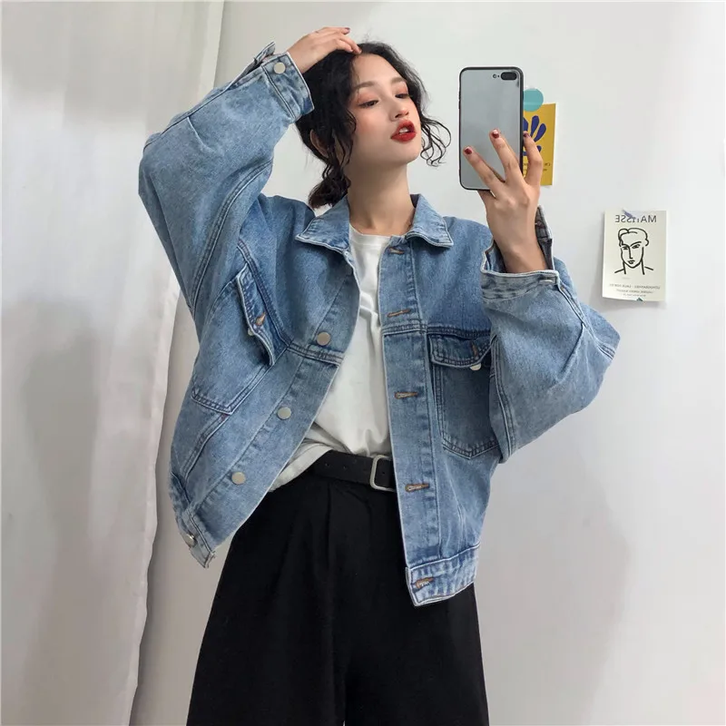 

2019 New Harajuku BF Versatile Loose Bat Sleeve Students Tops Jacket CHIC-Style Jeans Coat Women's