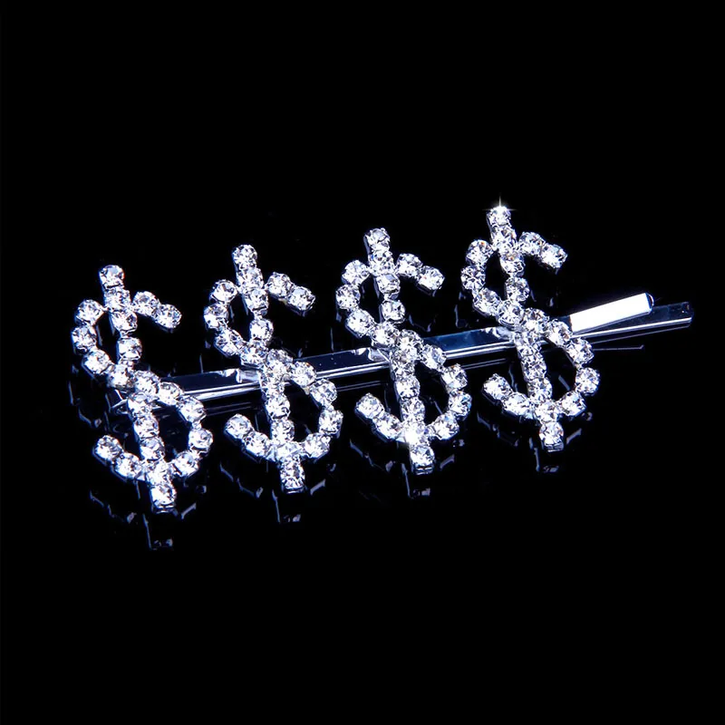 Stonefans Bling буква из стразов Шпильки, ювелирное изделие для невесты для Для женщин модные, подходят для долларовых купюр денег заколка для волос кристаллы заколки - Окраска металла: MONEY-Silver