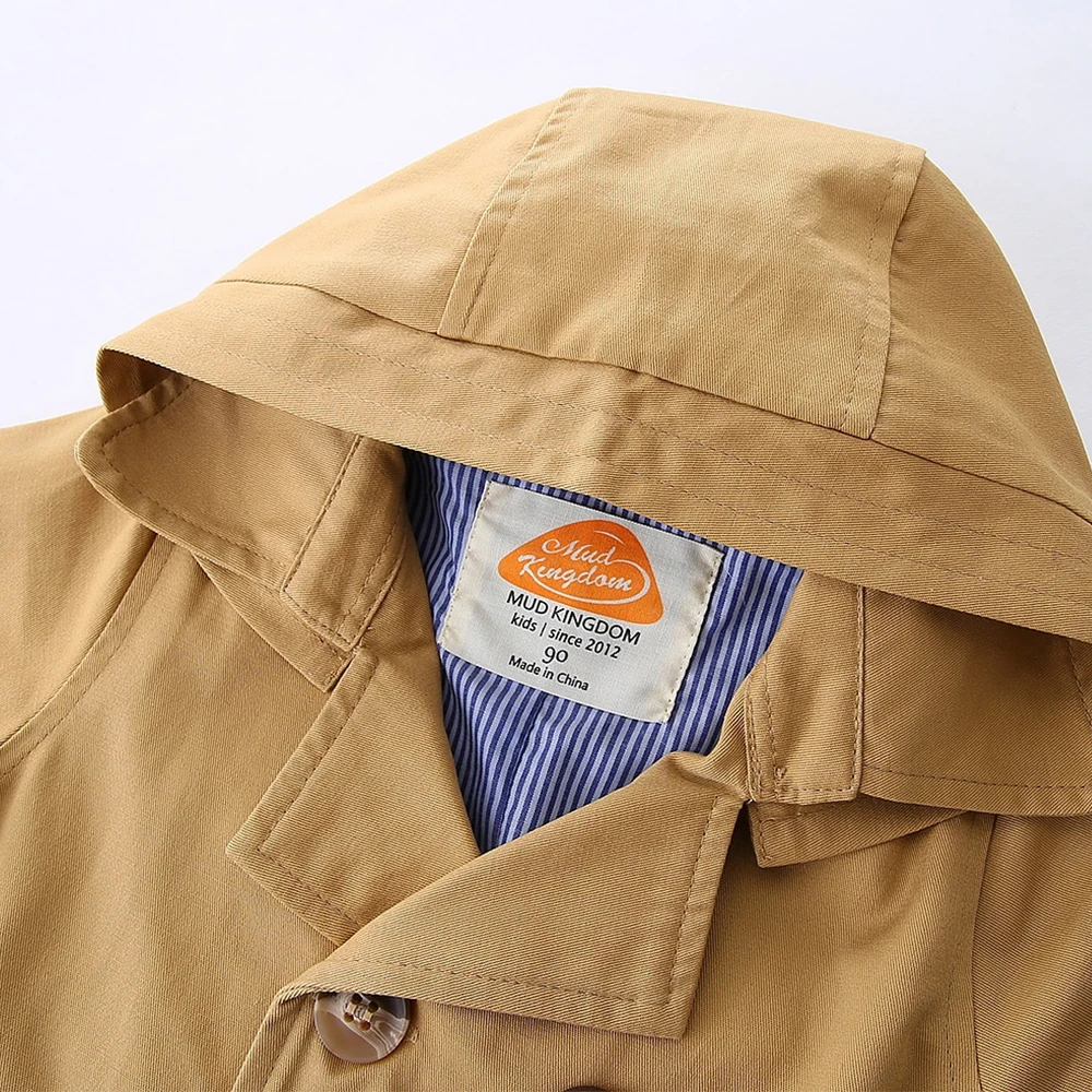Mudkingdom Little Boys Hooded Trench Coats Fashion Double Breasted Solid Mid-length Long Sleeve Kids Windbreaker Spring Autumn