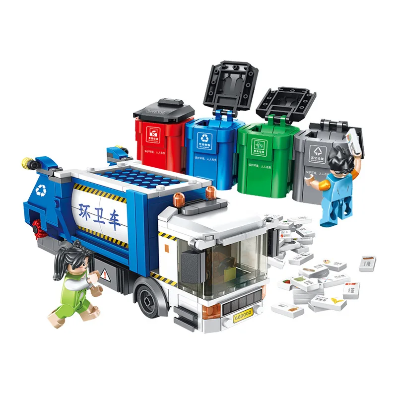 

Pan luo si 660002 Garbage Bucket Sanitation Trucks Garbage Compartmental Toy Set Children'S Educational Early Childhood Assembli