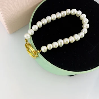 

European and American Fashion Simple and Generous Pearl Titanium Steel Bear Bracelet Bracelet Men and Women Personality Jewelry