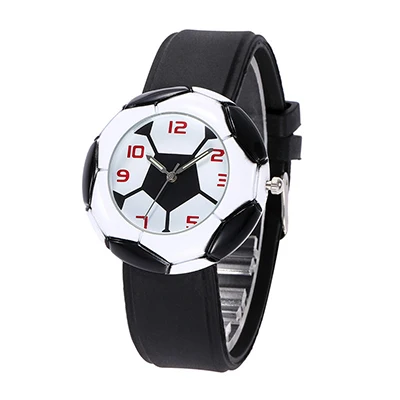 Модные кварцевые часы в форме футбола спортивные наручные часы мягкий силиконовый ремень футбольный Вентилятор Сувенир унисекс детские подарки - Цвет: Черный