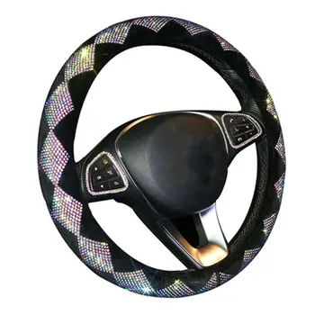 

38cm Diamond Steering Wheel Cover for Women Rhinestone Colorful Crystal Velvet