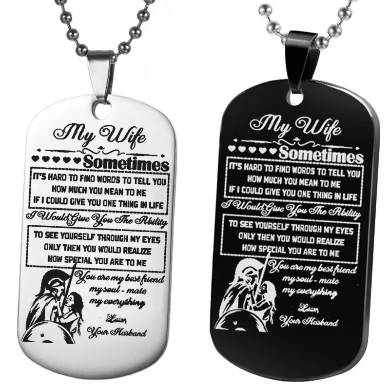 

Simple My Wife Necklace Personality Couple Keychain Gift Stainless Steel Military Pendant Necklace Love You Husband Keychain Jew