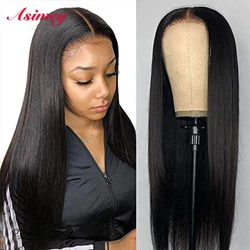 Human Hair Wigs 1B Straight 13×4 4X4 Transparent Lace Front 30 32in Preplucked 180 Density Brazilian Black Virgin Remy For Women