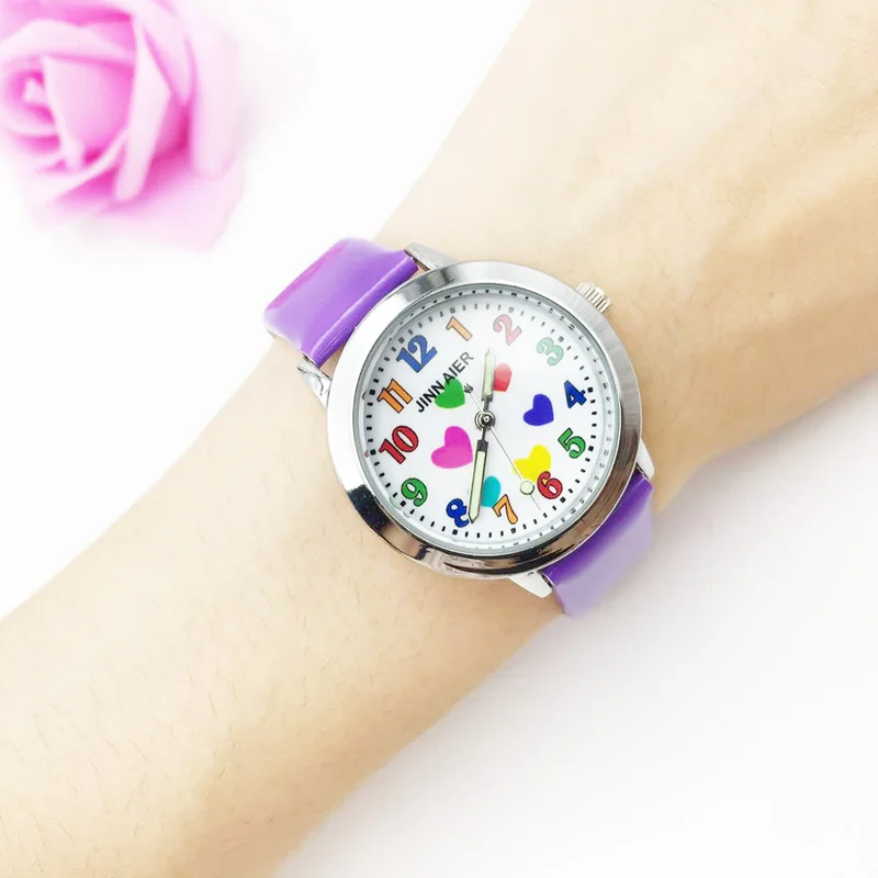 zegarek wholesale kid girl watch analog quartz students wristwatches colorful cartoon heart pu leather strap ladies clock 2019 gifts (82)