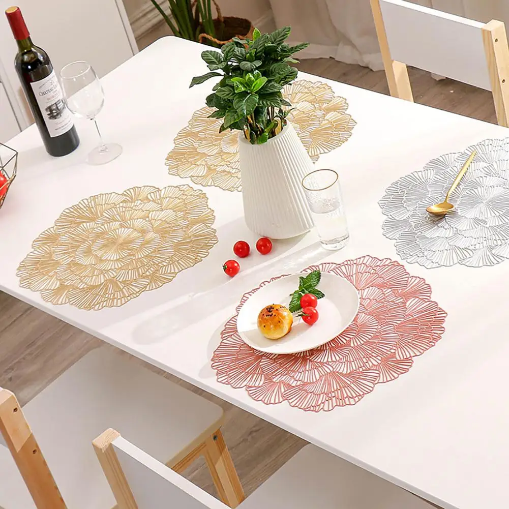 Home Decor Placemat Plant Metallic Leaf Coaster Mat Tableware Kitchen Accessorie 