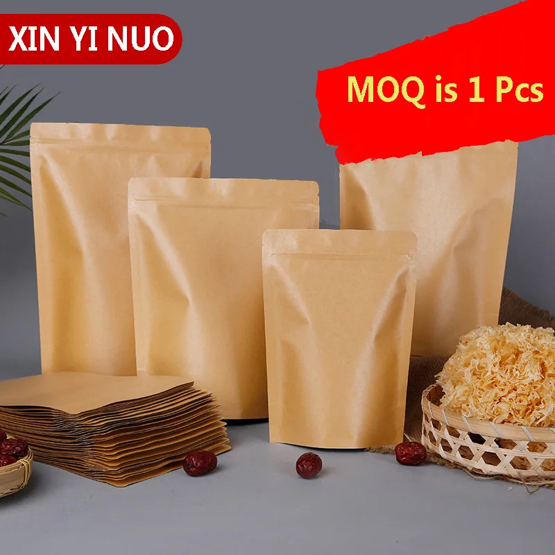 50 шт./лот пакеты из крафт бумаги на молнии для пищевых продуктов индивидуальная