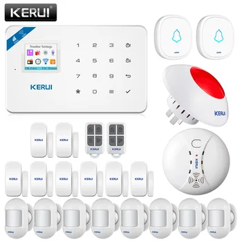 KERUI Home Security Alarm System W18 GSM WIFI Connection Mobile APP Receiving Color Screen Wireless Security Burglar Alarm Kit 2018 kerui w18 wireless wifi gsm burglar security home alarm system android ios app wireless smoke detector wifi smart socket