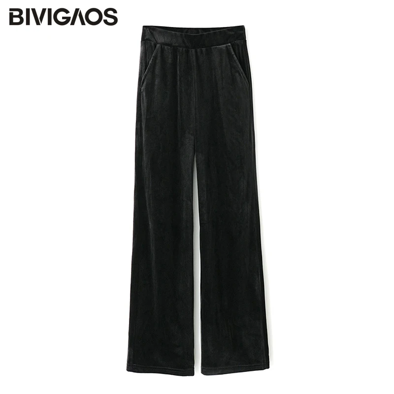 BIVIGAOS осенние новые Мода и досуг плиссированные прямые широкие брюки Вельветовая с завышенной талией штаны свободные брюки длинные расклешенные брюки для женщин