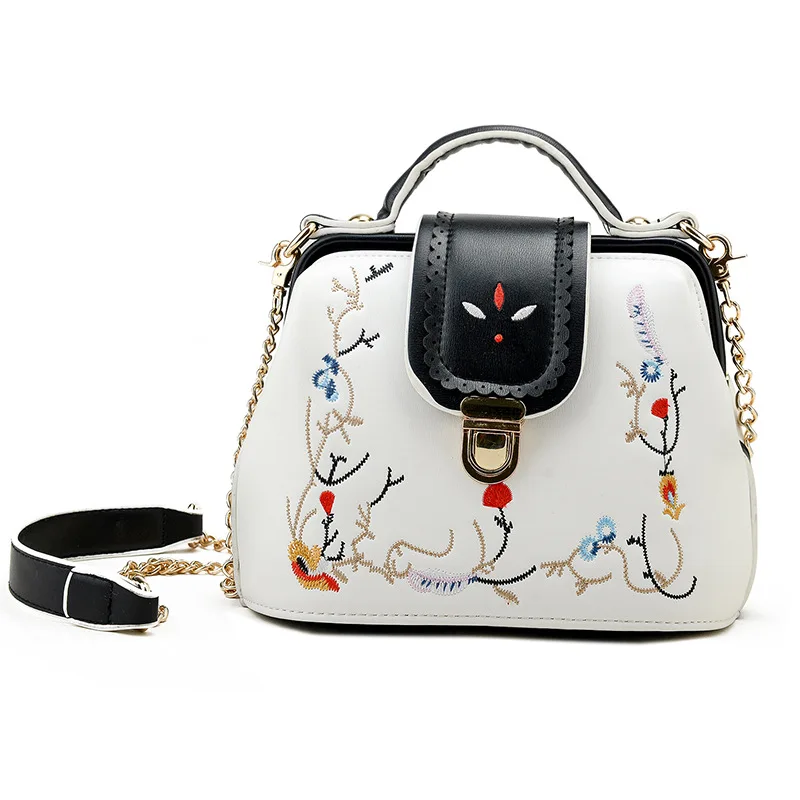 

2017 Summer New Style Korean-style Fashion Embroidered Contrast Color Doctor's Bag Versatile Chain Shoulder Cross-body Handbag