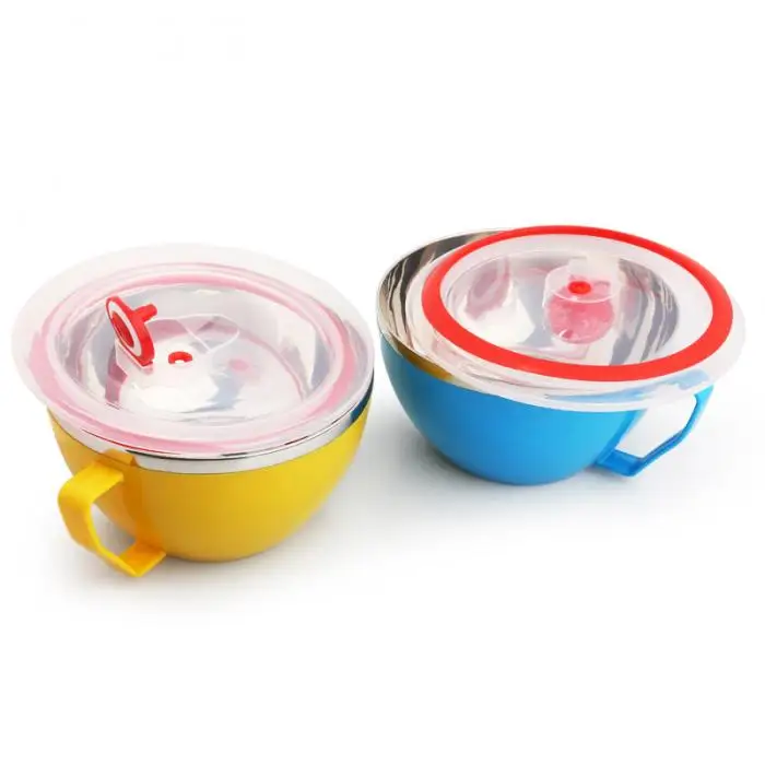 Noodle Soup Bowl With Lid Handle Stainless Steel Plastic Leak-Proof Food Container Rice Bowls Kitchen storage tool
