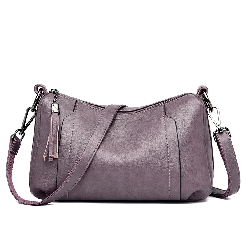 Vintage Women Handbags High Quality Soft leather Casual Tote Bag Luxury Shoulder Messenger Bags Women Bag Sac a Main Bolsas - Цвет: Purple