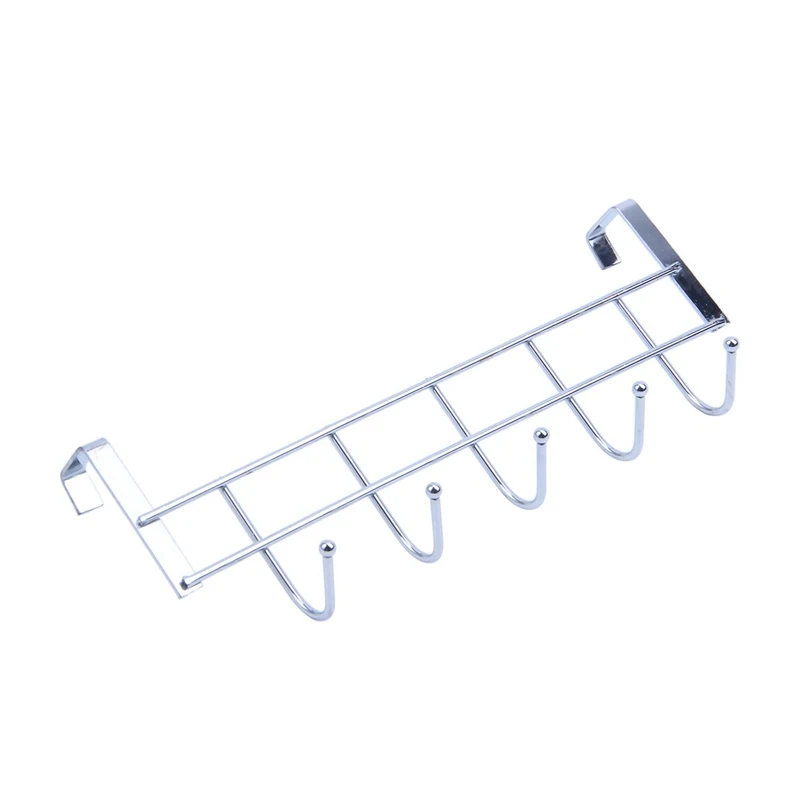 

SHGO HOT-5 Hooks Over Door Home Bathroom Kitchen Coat Towel Loop Hanger Rack Holder Shelf,Silver