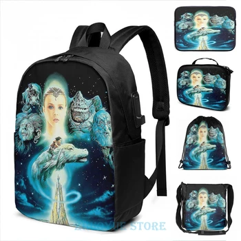 

Funny Graphic print The Neverending Story USB Charge Backpack men School bags Women bag Travel laptop bag