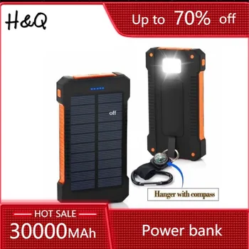 

For Xiaomi Smartphone with LED Light Solar Power Bank Waterproof 30000mAh Charger 2 USB Ports External Charger Powerbank