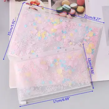 

Pink Sequins Storage Zipper Bag Case A5 A6 Divider Planner Accessories Shake Card For Spiral Notebook School Supplies