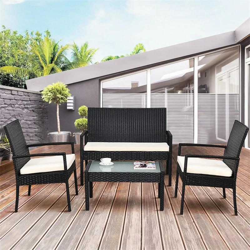 4 шт. набор мебели для патио стол стул диван мягкое сиденье сада легкий материал