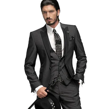 

XZ62 High Quality Charcoal Grey Groom Tuxedos One Button Peak Lapel Groomsmen Wedding Suits For Mens Bridegroom Custom Made 2020